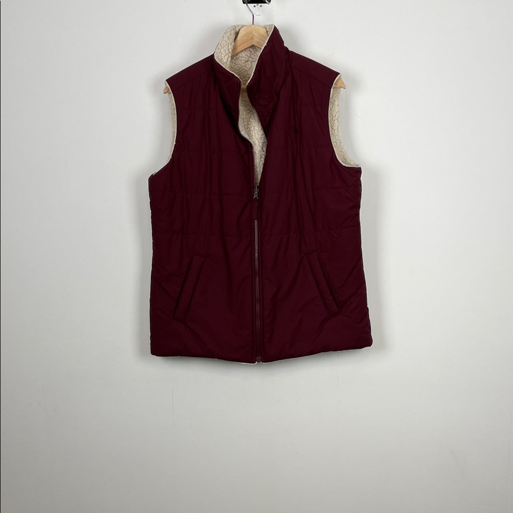 The North Face Merriewood Reversible Burgundy Sleeveless Vest with Sherpa Lining